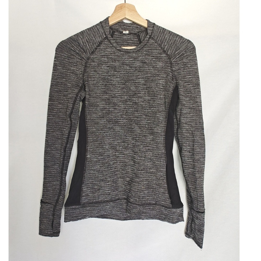 Lululemon Think Fast Long Sleeve Shirt Heathered Black‎ Herringbone 4 W3G86S